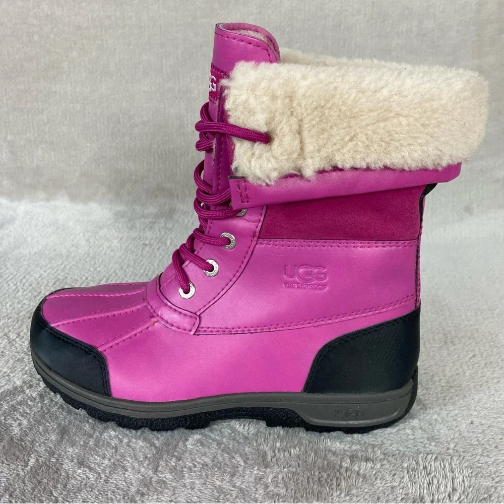 UGG Butte II Boots Girls‎ 5 Women 6 Pink Leather Waterproof Insulated Sheepskin